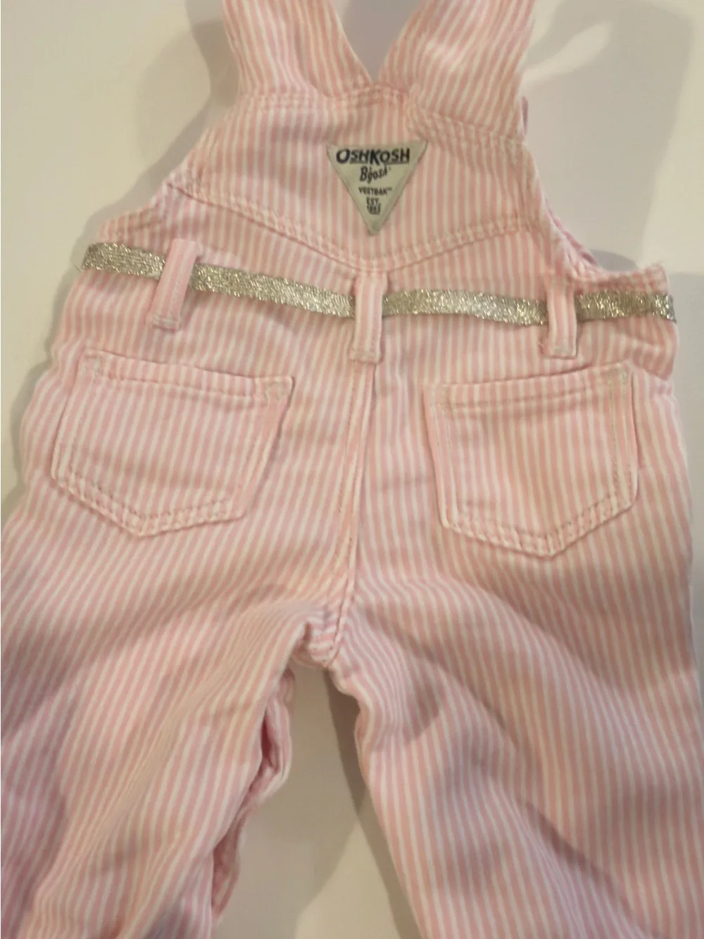 OshKosh B'gosh Pink Striped Overalls with Sparkly Silver Belt